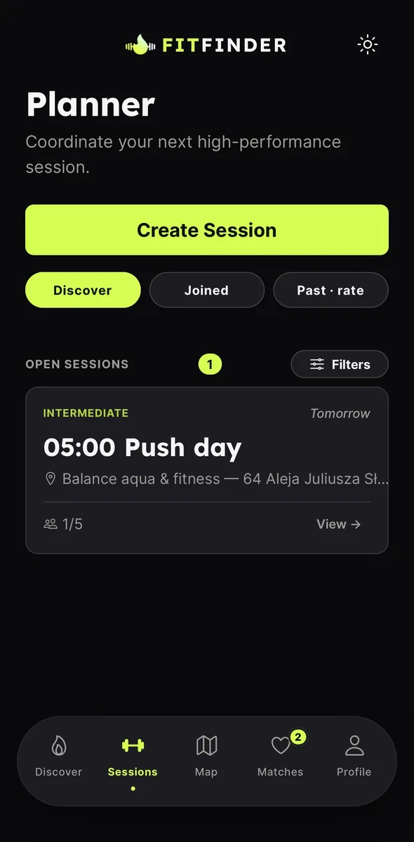 FitFFinder app screen