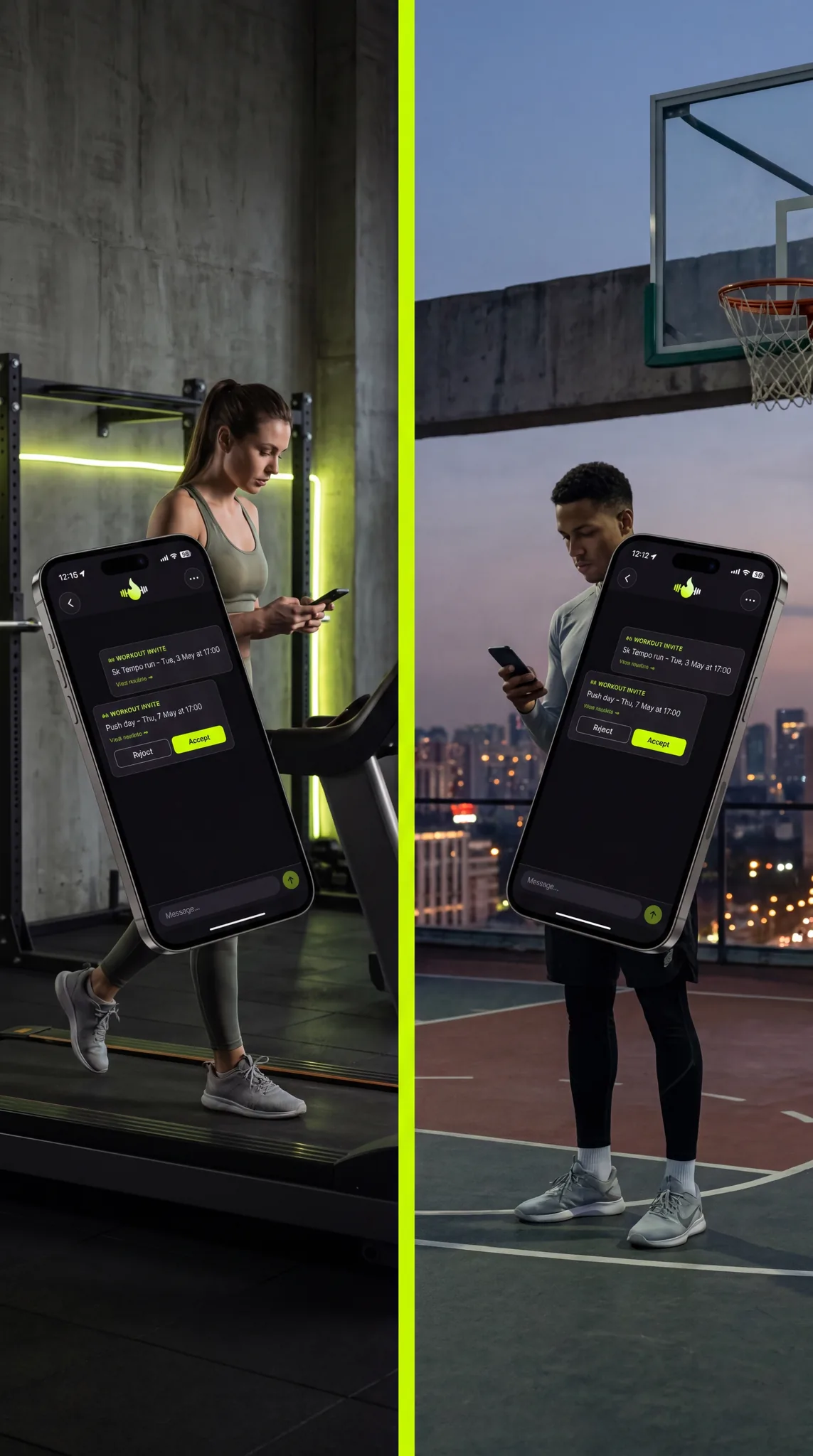 Two athletes in different places matching on FitFFinder